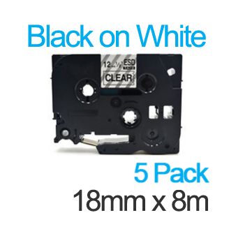 Compatible Brother TZE-241 P-Touch Black on White Labelling Tape 18mm x 8m - 5 Pack