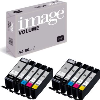 Canon 571 Ink Cartridge Replacements with Free Paper - 10 Pack