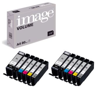 Canon 571 Ink Replacements with Free Paper with Grey & Free Paper - 12 Pack