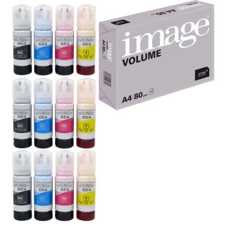 Ecotank Epson 664 Ink Bottle Refill with Free Paper (T6641-5) - 12 Pack