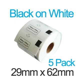 Compatible Brother DK11209 Black on White Labels 29mm x 62mm - 5 Pack