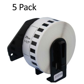 Compatible Brother DK-22210 Black On White 29mm x 30.48m 5 Pack