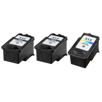 Replacement Pixma Canon Ink 512 513 Cartridges - 3 Pack (PG 512XL & CL 513XL)