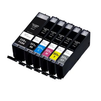 Canon CLI551 Ink Cartridges Replacement with Grey (CLI 551XL & PGI 550XL) - 6 Pack