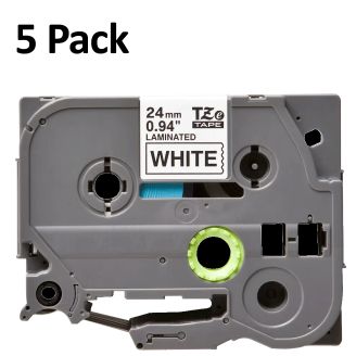 Compatible Brother TZE-251 Black on White Labelling Tape 24mm x 8m - 5 Pack